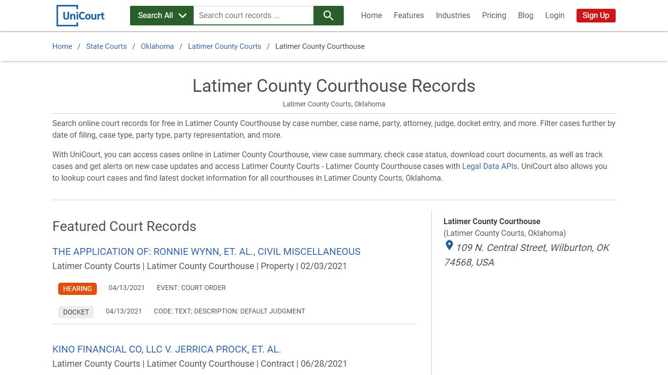 Latimer County Courthouse Records | Latimer | UniCourt