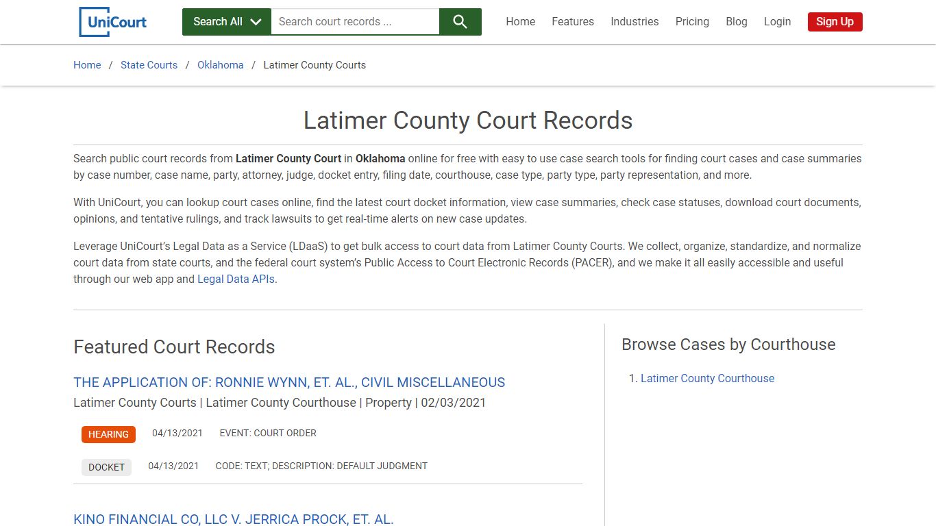 Latimer County Court Records | Oklahoma | UniCourt