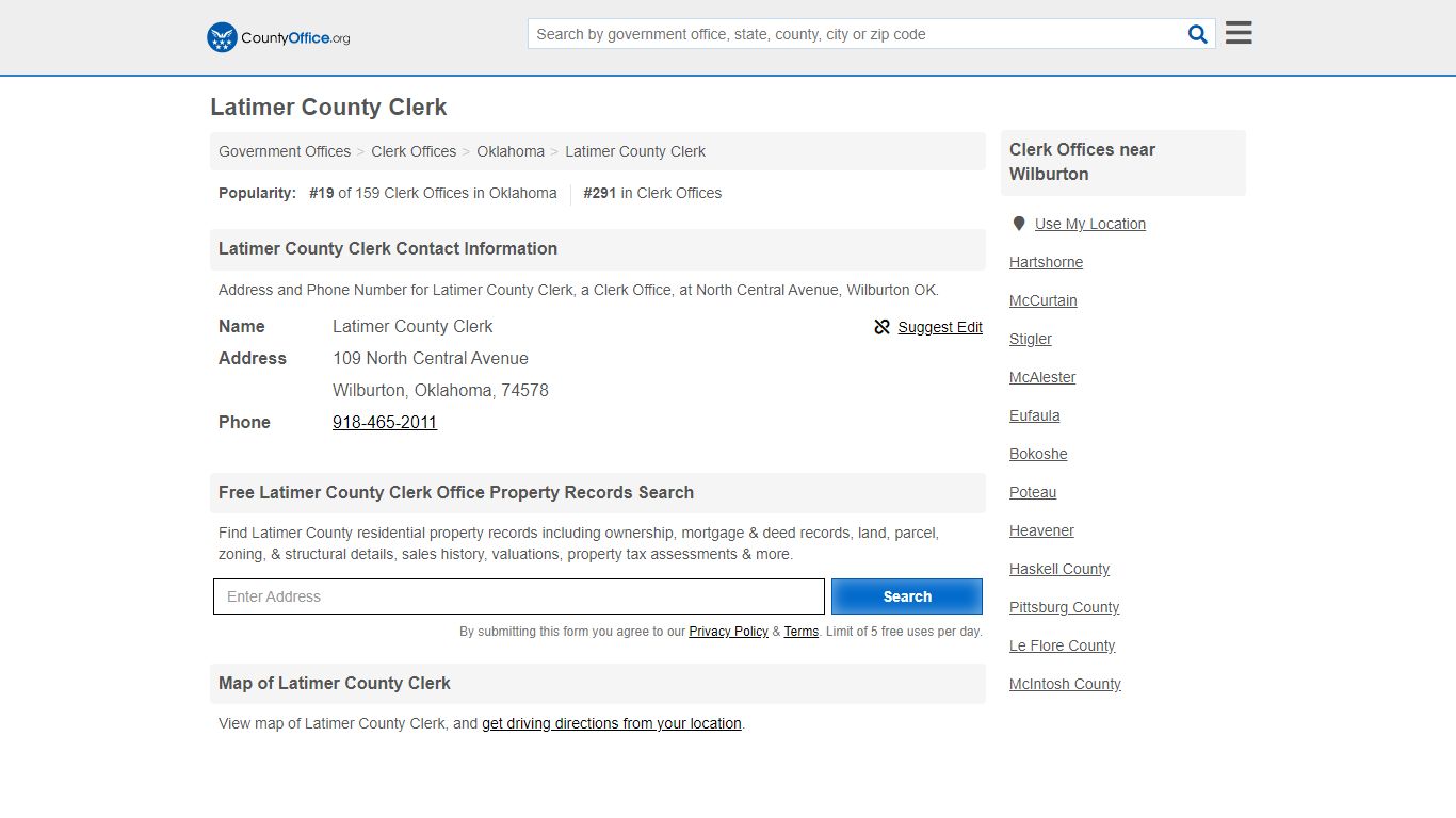 Latimer County Clerk - Wilburton, OK (Address and Phone)
